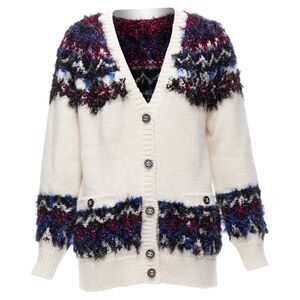 Chanel fluffy lurex intarsia crystal cc button cardigan